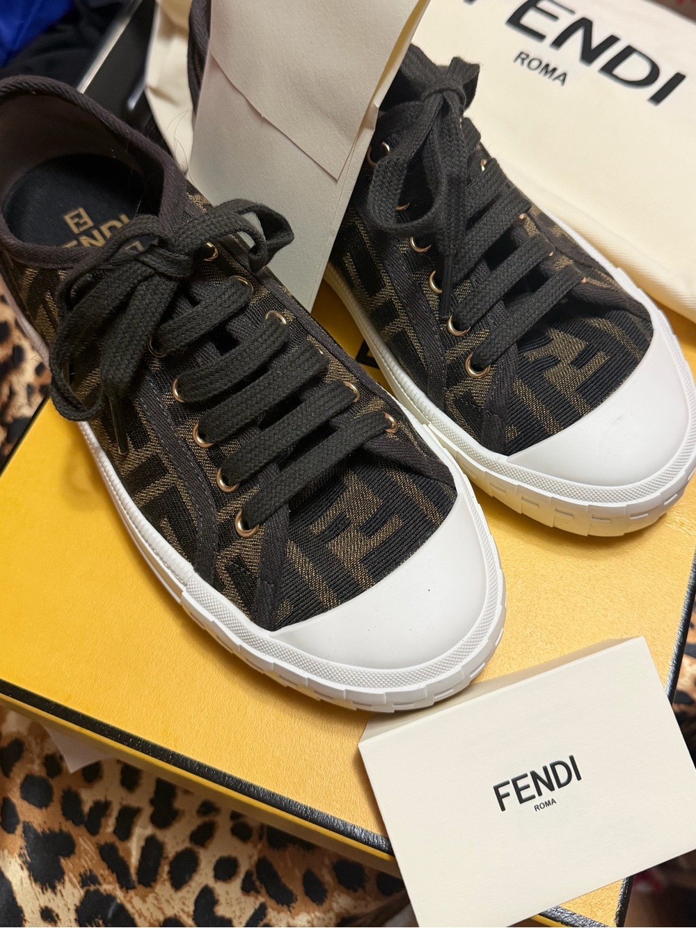 Fendi Black and Brown FF Monogram Low-Top Sneakers